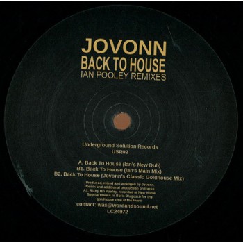 JOVONN - BACK TO HOUSE / IAN POOLEY REMIXES - UNDERGROUND SOLUTION